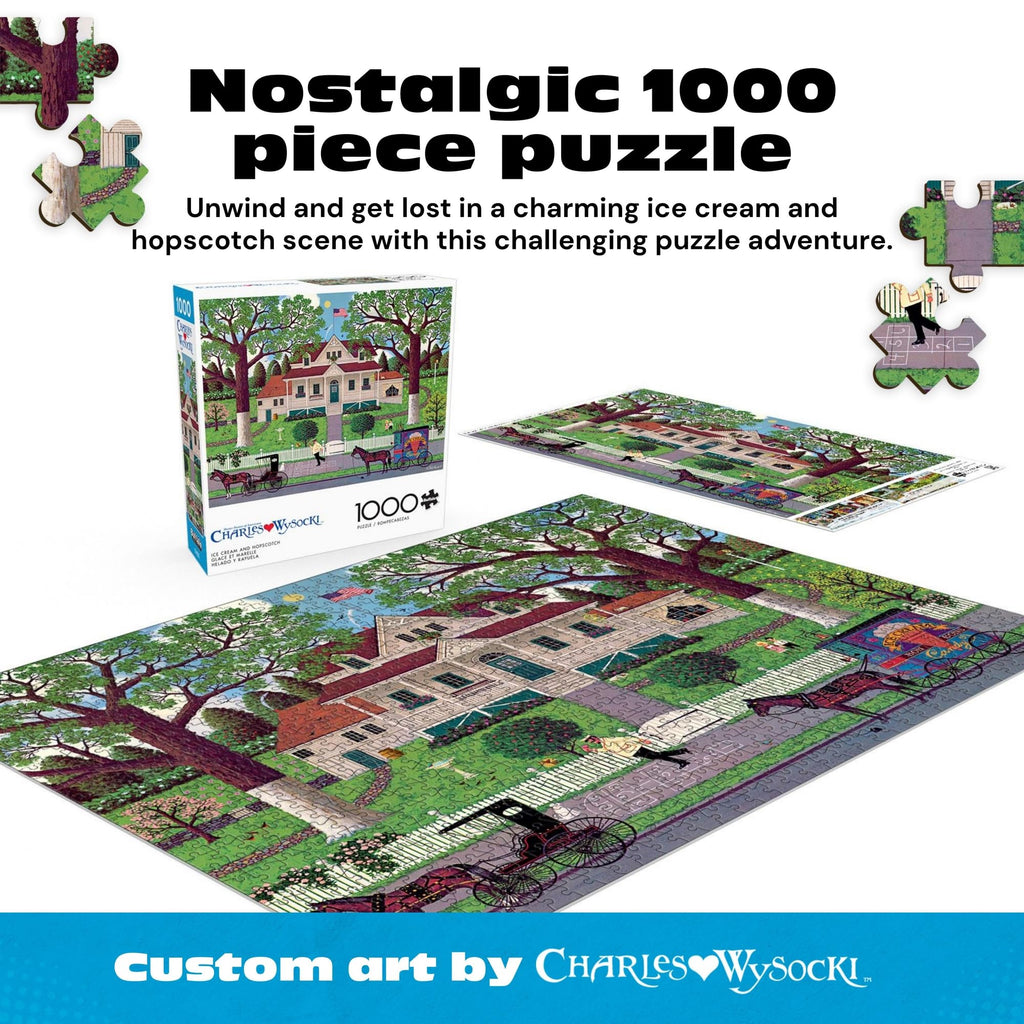 Buffalo Games Charles Wysocki Ice Cream & Hopscotch 1000-Piece Jigsaw Puzzle - Americana Art, Bonus Poster