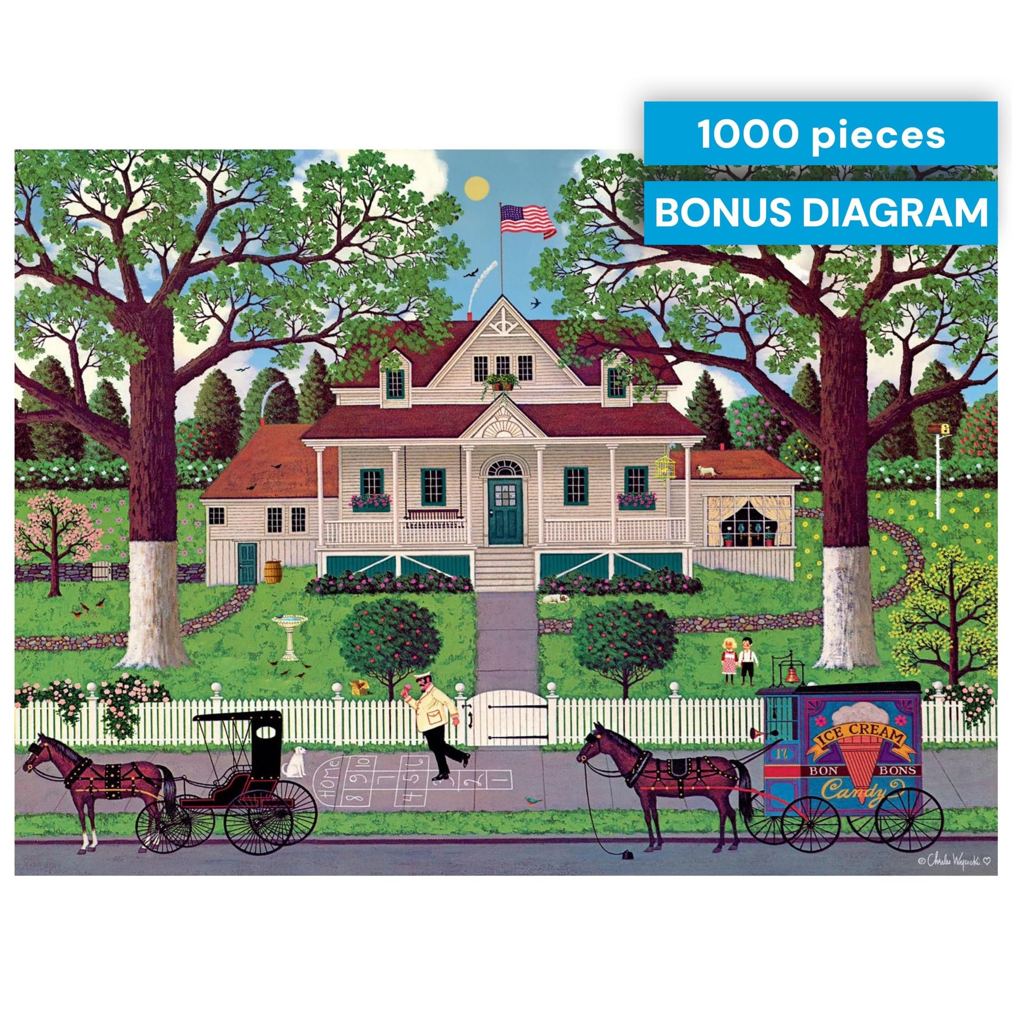 Buffalo Games Charles Wysocki Ice Cream & Hopscotch 1000-Piece Jigsaw Puzzle - Americana Art, Bonus Poster