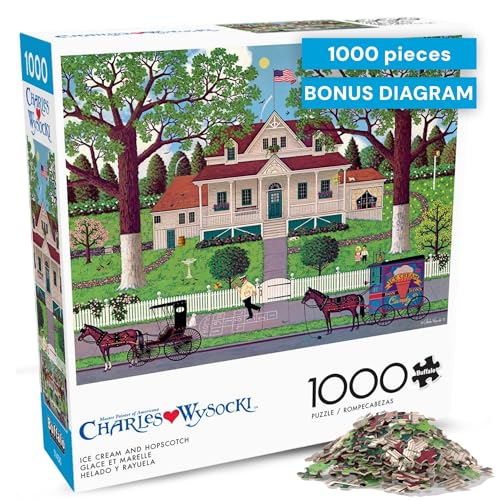 Buffalo Games Charles Wysocki Ice Cream & Hopscotch 1000-Piece Jigsaw Puzzle - Americana Art, Bonus Poster