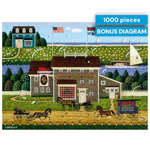 Buffalo Games Charles Wysocki Red Whale Inn 1000 Piece Jigsaw Puzzle – Coastal Americana Art
