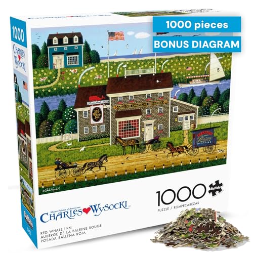 Buffalo Games Charles Wysocki Red Whale Inn 1000 Piece Jigsaw Puzzle – Coastal Americana Art