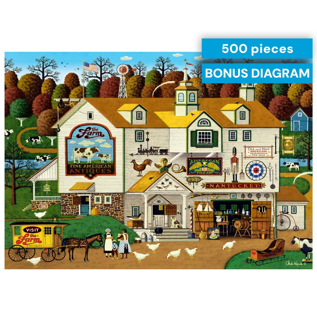 Buffalo Games Charles Wysocki The Farm 500-Piece Jigsaw Puzzle – Americana Art, Perfect Snap Fit, Bonus Poster