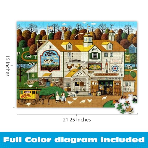 Buffalo Games Charles Wysocki The Farm 500-Piece Jigsaw Puzzle – Americana Art, Perfect Snap Fit, Bonus Poster