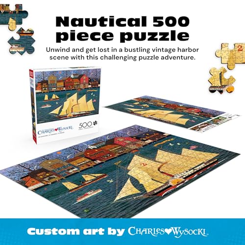 Buffalo Games Charles Wysocki The Sunflower 500-Piece Jigsaw Puzzle – Nautical Harbor Scene with Reference Poster