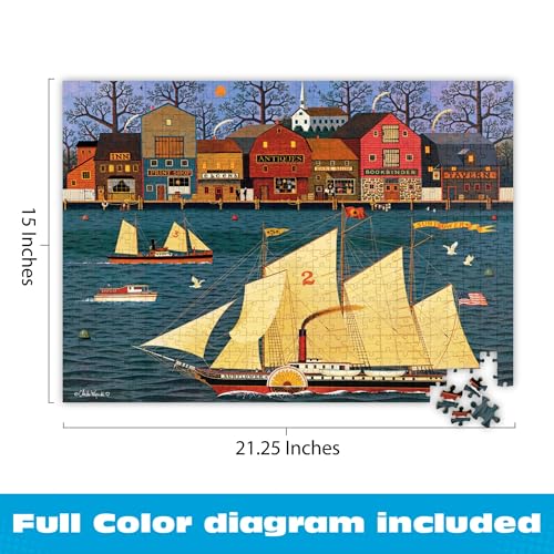 Buffalo Games Charles Wysocki The Sunflower 500-Piece Jigsaw Puzzle – Nautical Harbor Scene with Reference Poster