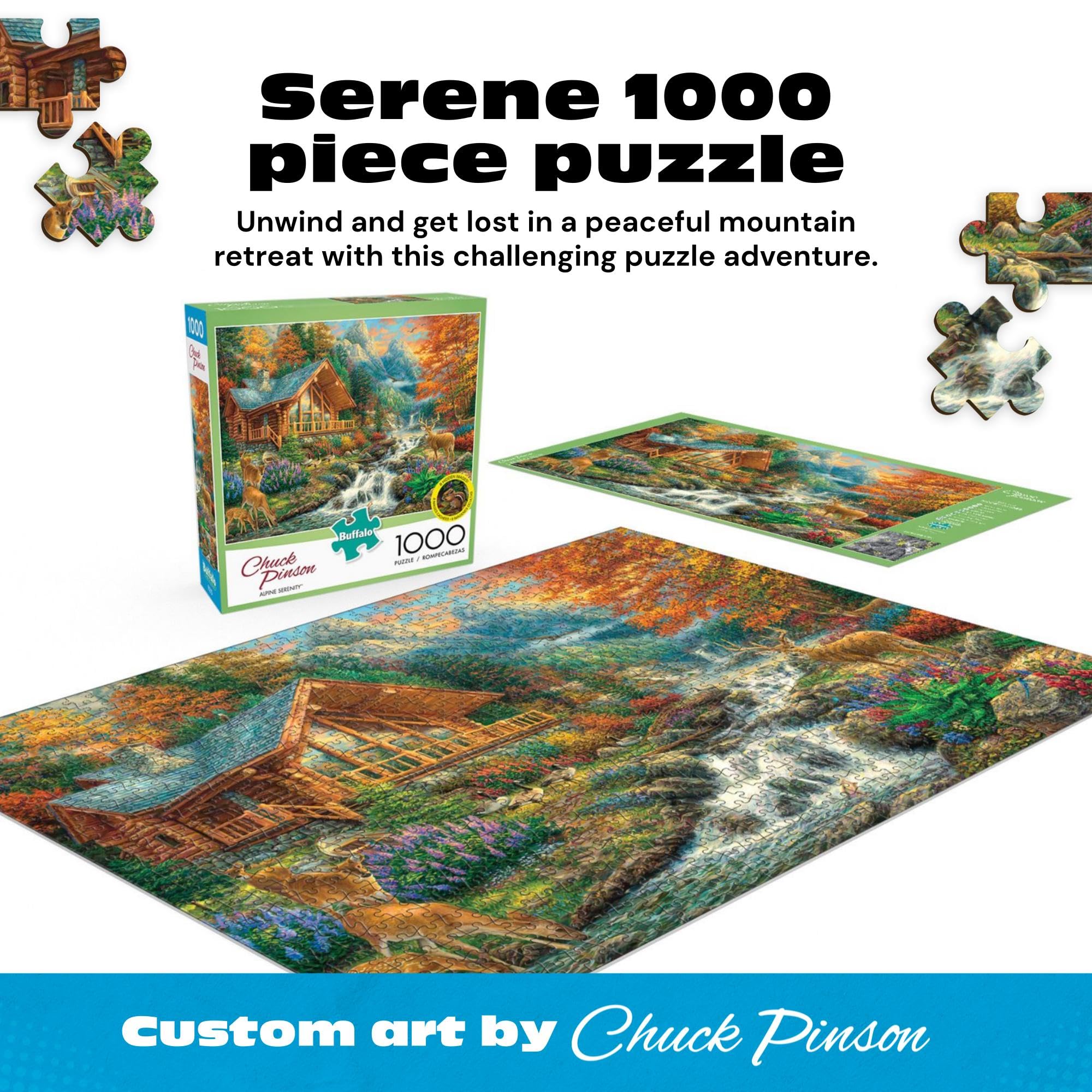 Buffalo Games Chuck Pinson Alpine Serenity 1000 Piece Jigsaw Puzzle – Autumn Landscape, 26.75 x 19.75 in, Bonus Poster