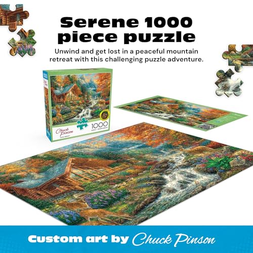 Buffalo Games Chuck Pinson Alpine Serenity 1000 Piece Jigsaw Puzzle – Autumn Landscape, 26.75 x 19.75 in, Bonus Poster