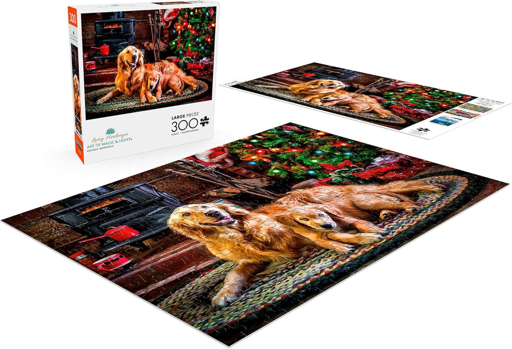 Buffalo Games Dogs Under the Tree 300-Piece Jigsaw Puzzle – Large Piece Christmas Puzzle for Adults and Dog Lovers