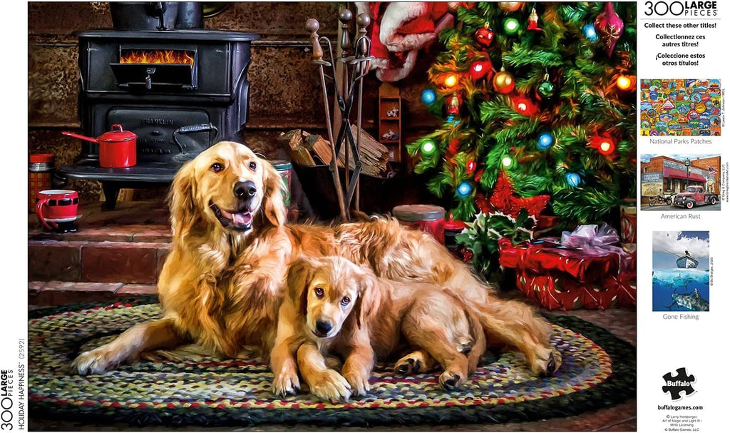 Buffalo Games Dogs Under the Tree 300-Piece Jigsaw Puzzle – Large Piece Christmas Puzzle for Adults and Dog Lovers