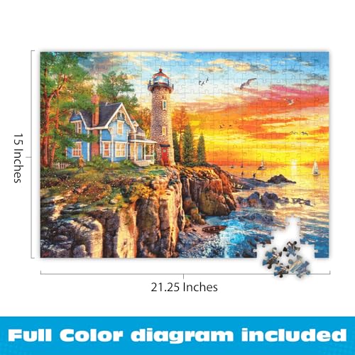 Buffalo Games Dominic Davison Rocky Cliff Lighthouse 300 Piece Jigsaw Puzzle – Oversized Easy-Grasp Pieces, Bonus Poster, 21.25 x 15 in