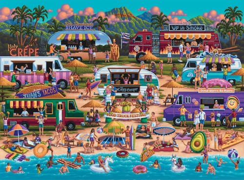 Buffalo Games Hawaiian Food Truck Festival 1000-Piece Jigsaw Puzzle – Beach Scene, Includes Poster, Made in USA