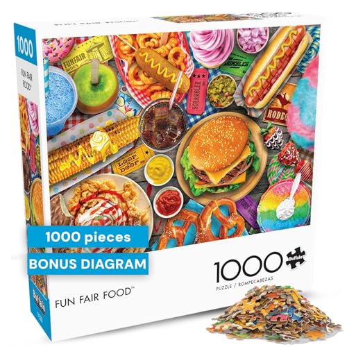 Buffalo Games Lars Stewart Fun Fair Food 1000 Piece Jigsaw Puzzle – Vibrant Carnival Scene with Precision-Cut Pieces and Full-Color Poster