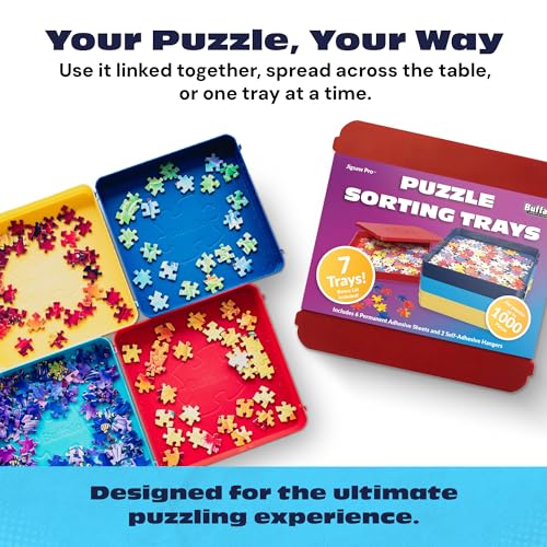 Buffalo Games Puzzle Sorting Trays – 7 Interlocking Trays with Safety Lid for Up to 1000 Pieces