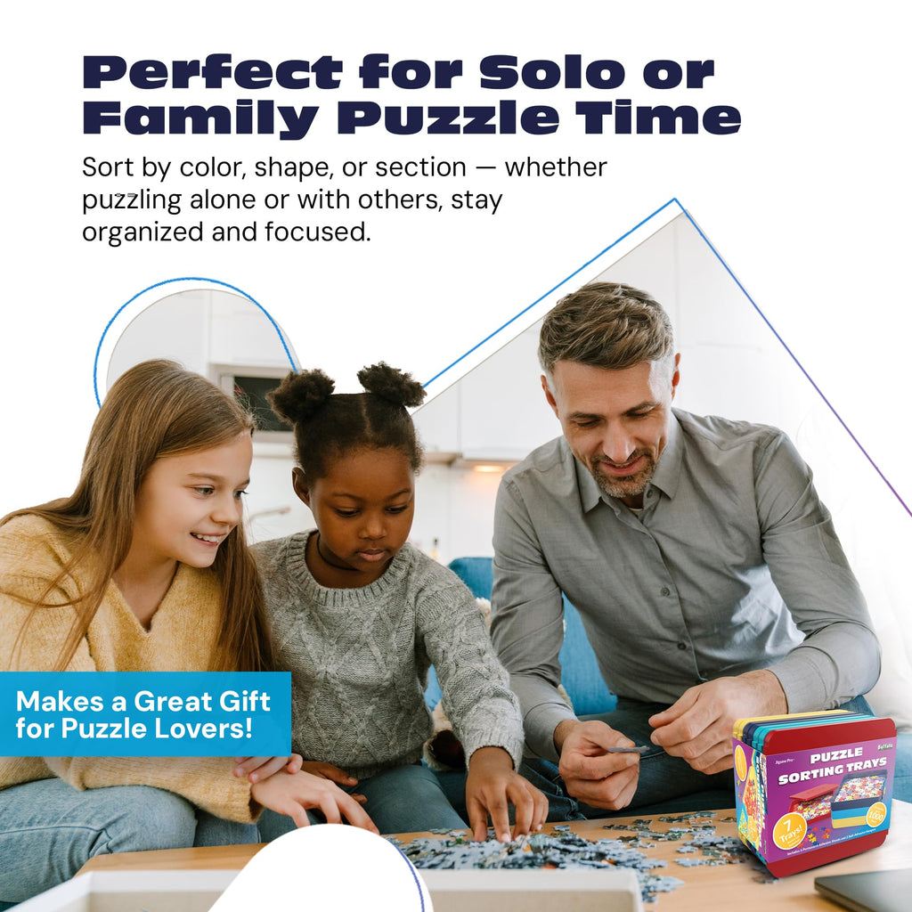 Buffalo Games Puzzle Sorting Trays – 7 Interlocking Trays with Safety Lid for Up to 1000 Pieces