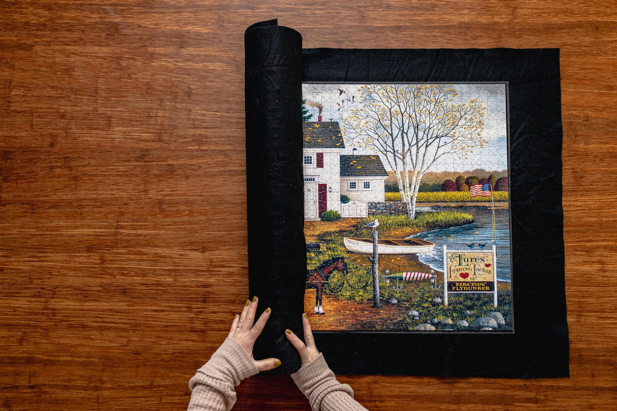 Buffalo Games Roll-Up Puzzle Mat – Premium Felt, Fits 1500-Piece Puzzles, Black