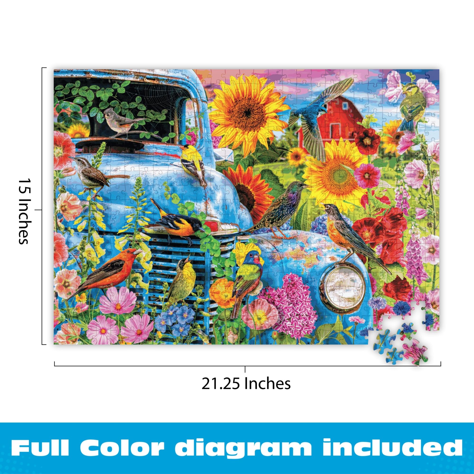 Buffalo Games Songbirds on the Farm 500-Piece Jigsaw Puzzle – Adult Puzzle with Lars Stewart Artwork, Perfect Snap Fit, Bonus Poster, Made in USA