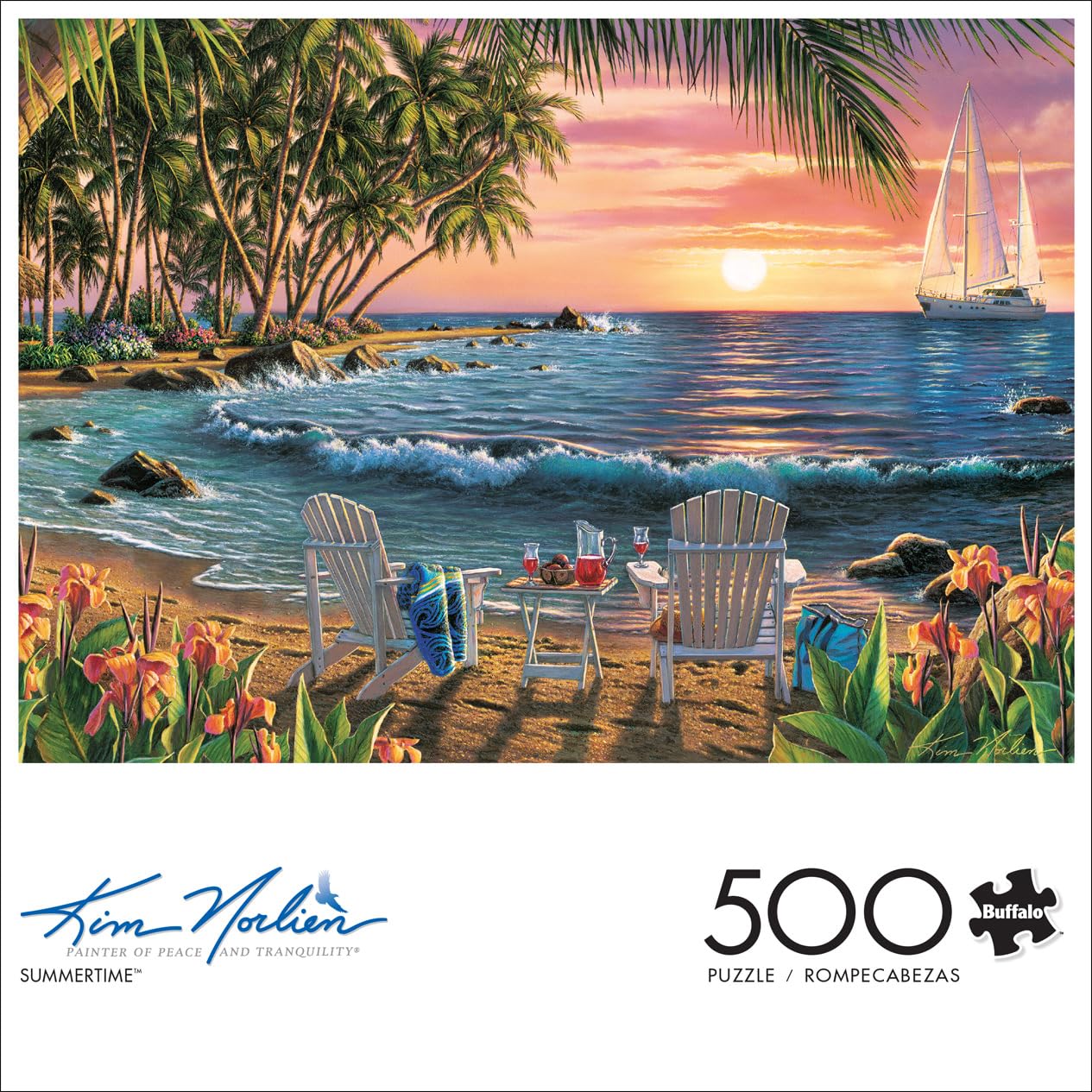 Buffalo Games Summertime 500 Piece Jigsaw Puzzle – Kim Norlien Coastal Scene, 21.25 x 15 in, Made in USA