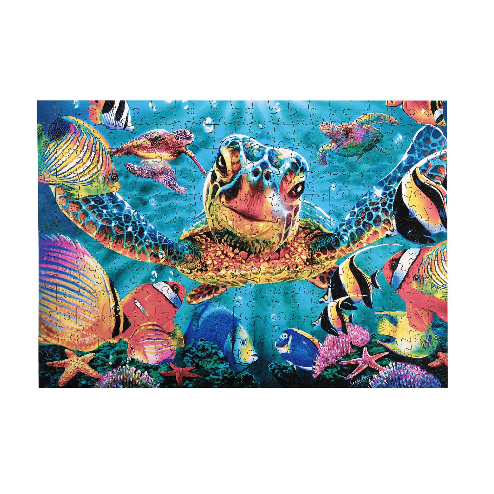 Buffalo Games Tiny Bubbles 250-Piece Wooden Jigsaw Puzzle – Sea Turtle & Tropical Fish Scene