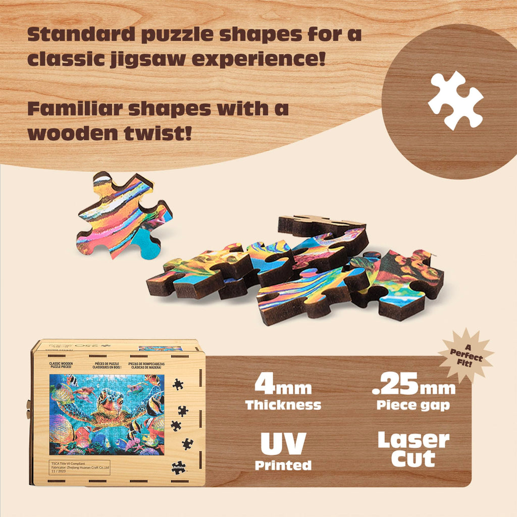 Buffalo Games Tiny Bubbles 250-Piece Wooden Jigsaw Puzzle – Sea Turtle & Tropical Fish Scene