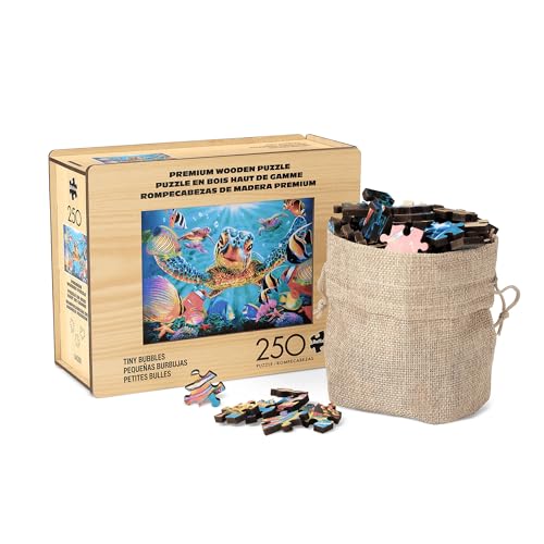 Buffalo Games Tiny Bubbles 250-Piece Wooden Jigsaw Puzzle – Sea Turtle & Tropical Fish Scene