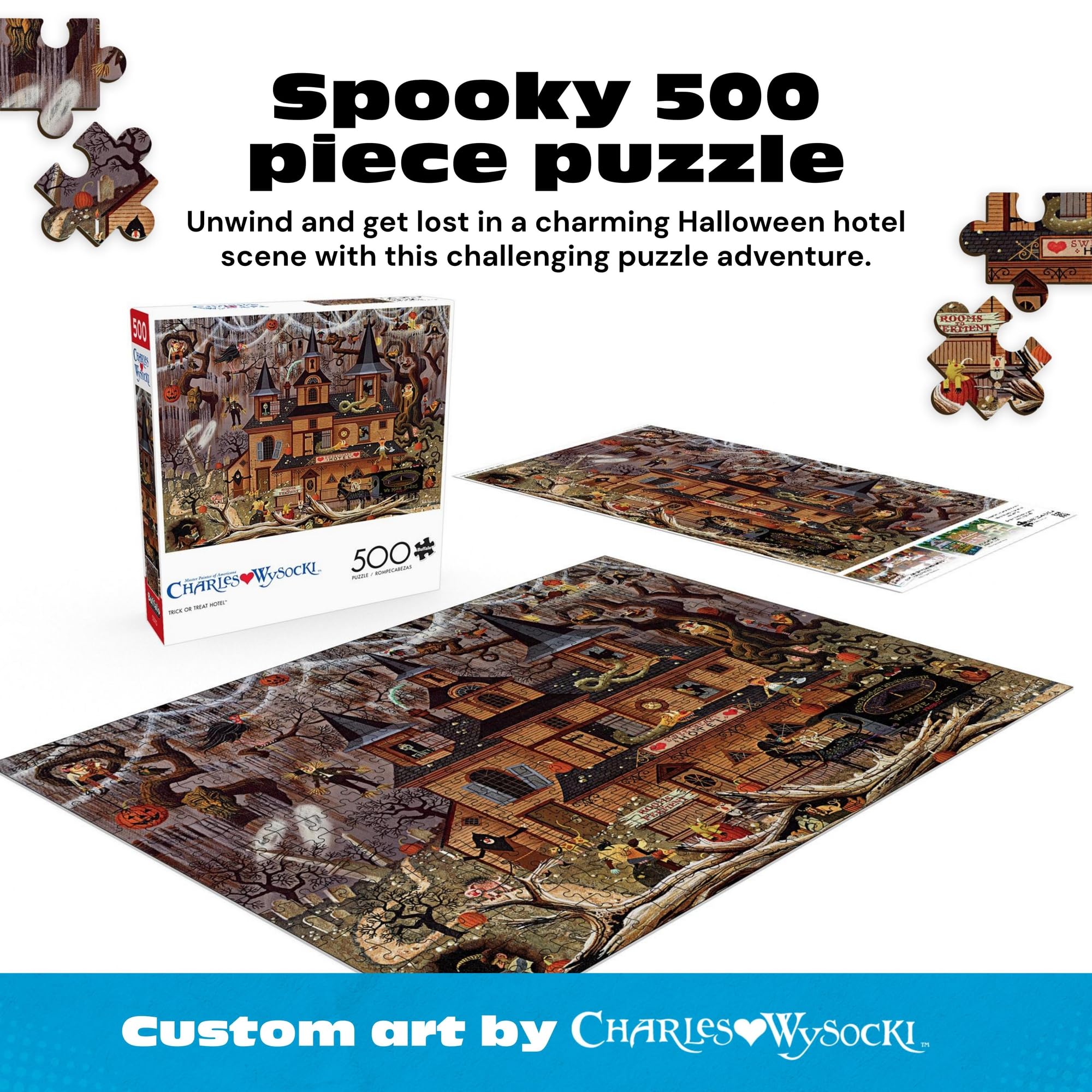 Buffalo Games Trick or Treat Hotel 500-Piece Jigsaw Puzzle by Charles Wysocki