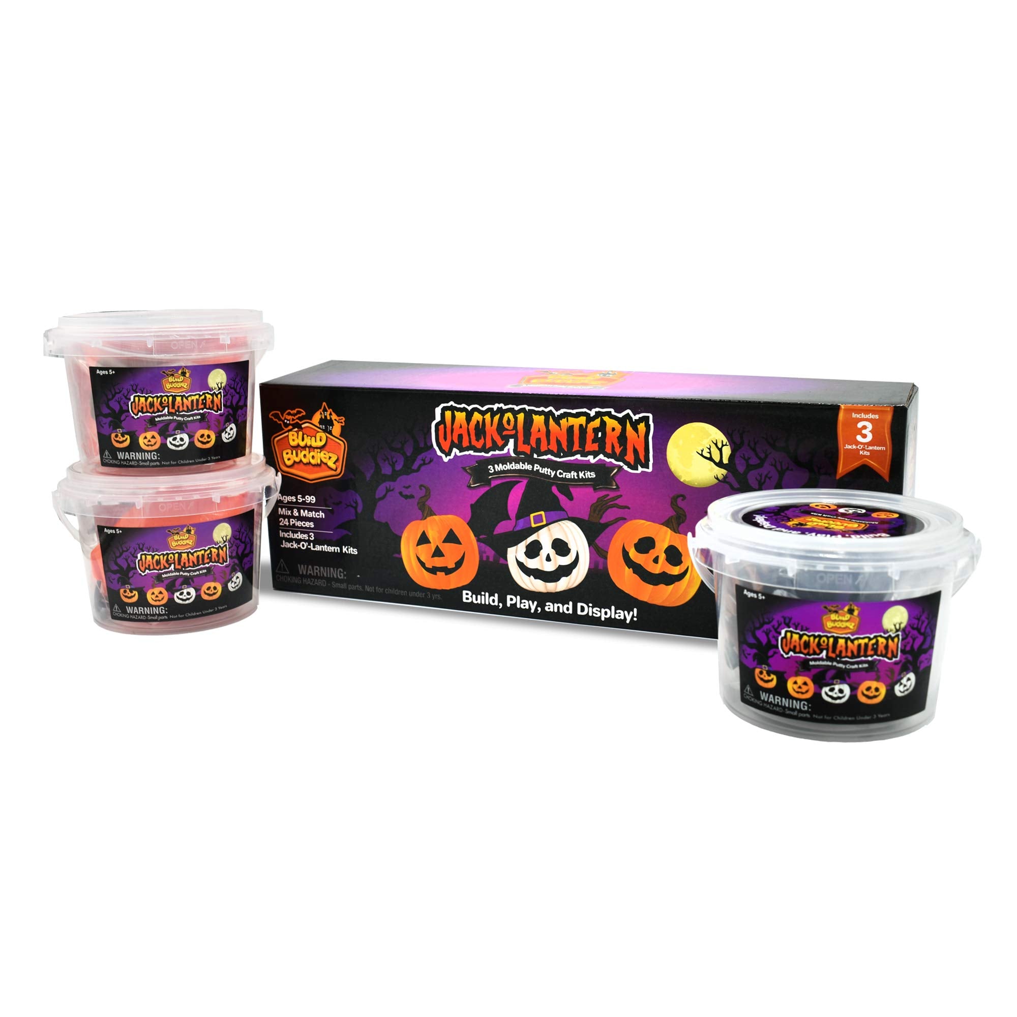 Build Buddiez DIY Jack-O-Lantern Craft Kit – 3 Pack: Air-Dry Clay Halloween Activity for Kids Ages 5+