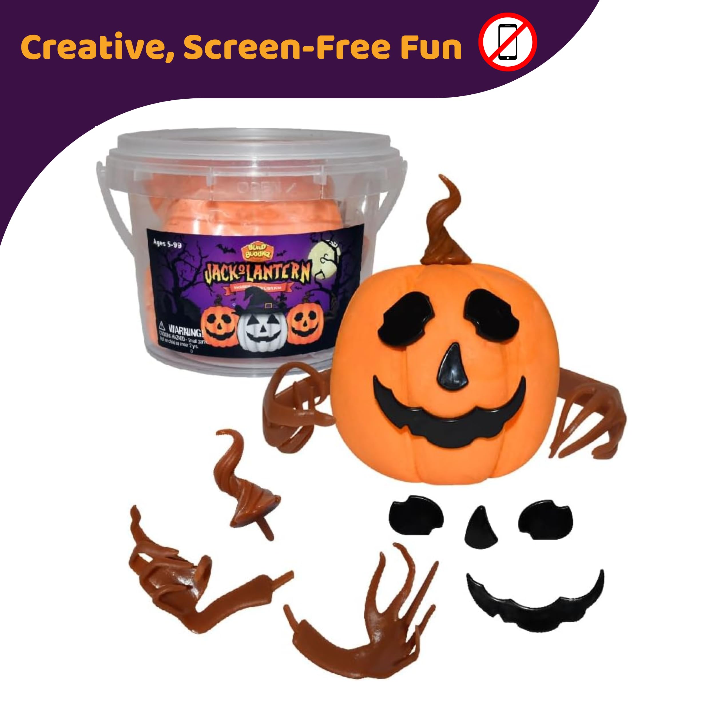 Build Buddiez DIY Jack-O-Lantern Craft Kit – 3 Pack: Air-Dry Clay Halloween Activity for Kids Ages 5+