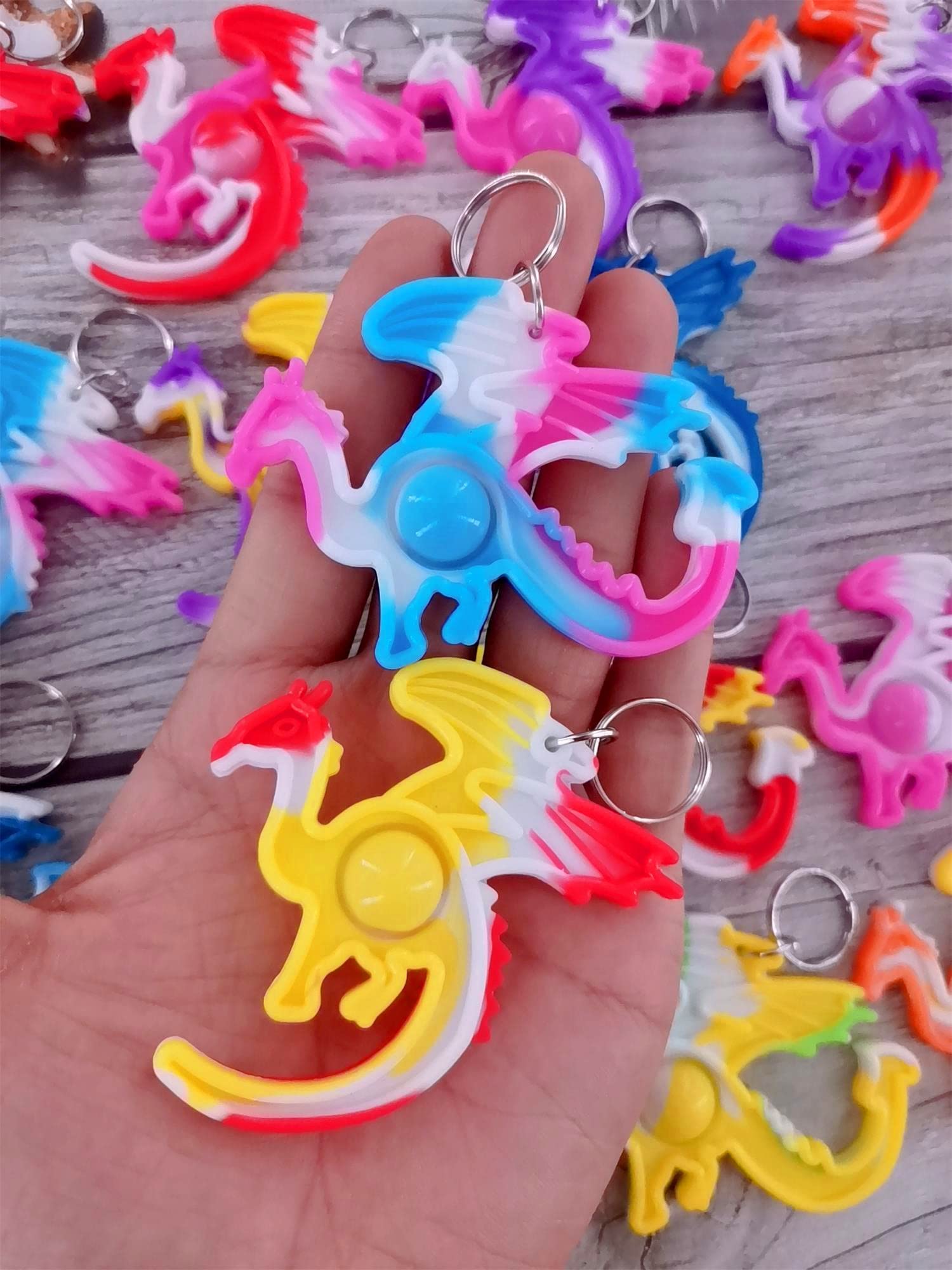 Bulk 24-Pack Dragon Mini Pop Fidget Toys - Silicone Keychain Party Favors for Kids, Classroom Prizes & Birthday Goodie Bags