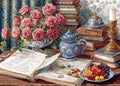 Bullglesup 1000-Piece Jigsaw Puzzle – Books and Roses Design with Poster, Recycled Cardboard, Letter-Back Pieces, 27.5x19.6 Inches