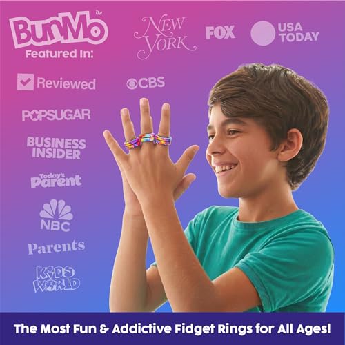 BUNMO Magnetic Fidget Rings 9-Pack – 3 Black Matte + 6 Rainbow Rings, N42 Magnets, Quiet Fidget Toy for Teens & Adults