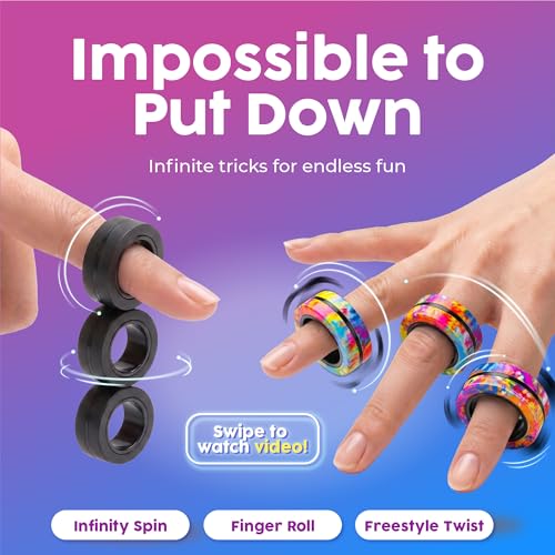 BUNMO Magnetic Fidget Rings 9-Pack – 3 Black Matte + 6 Rainbow Rings, N42 Magnets, Quiet Fidget Toy for Teens & Adults