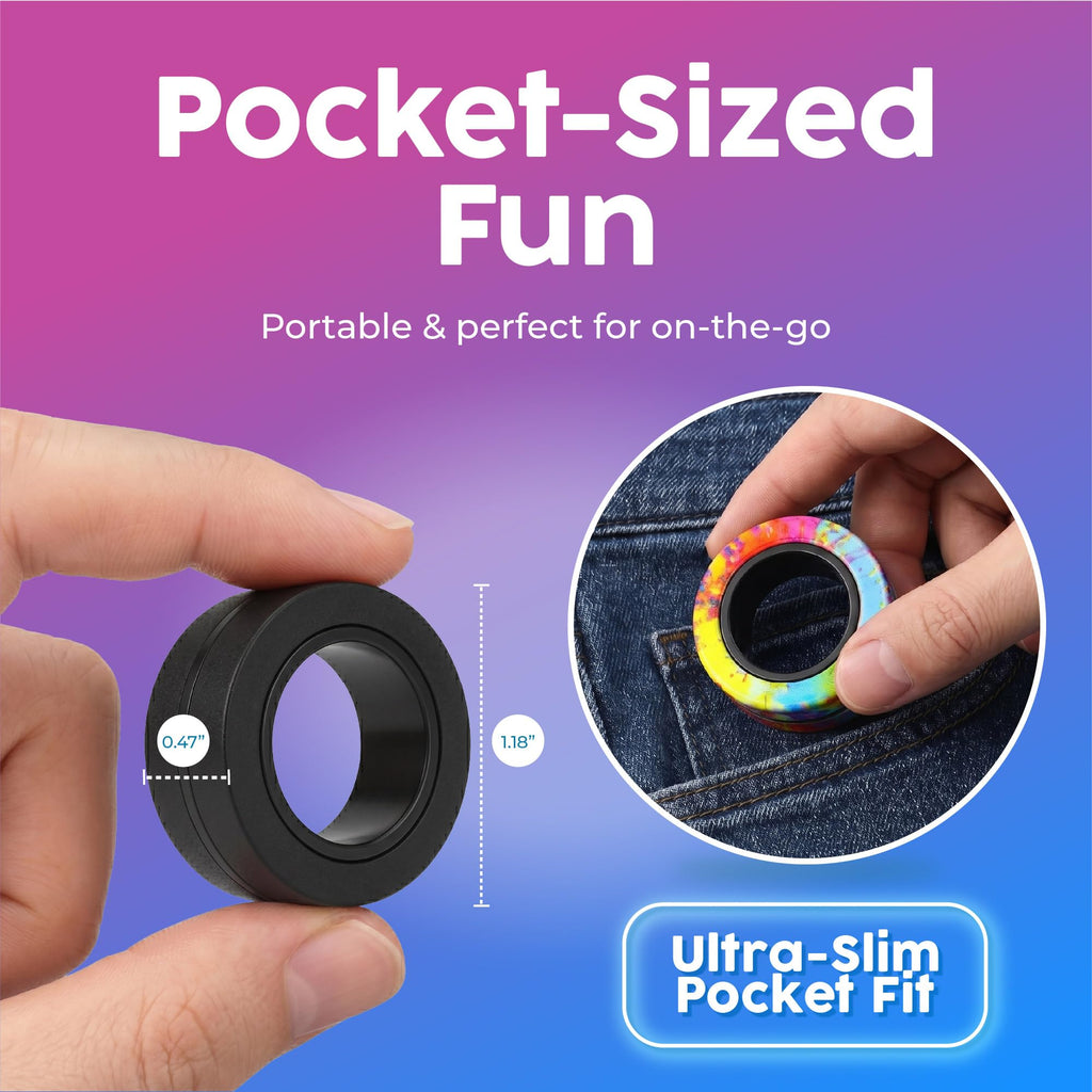BUNMO Magnetic Fidget Rings 9-Pack – 3 Black Matte + 6 Rainbow Rings, N42 Magnets, Quiet Fidget Toy for Teens & Adults