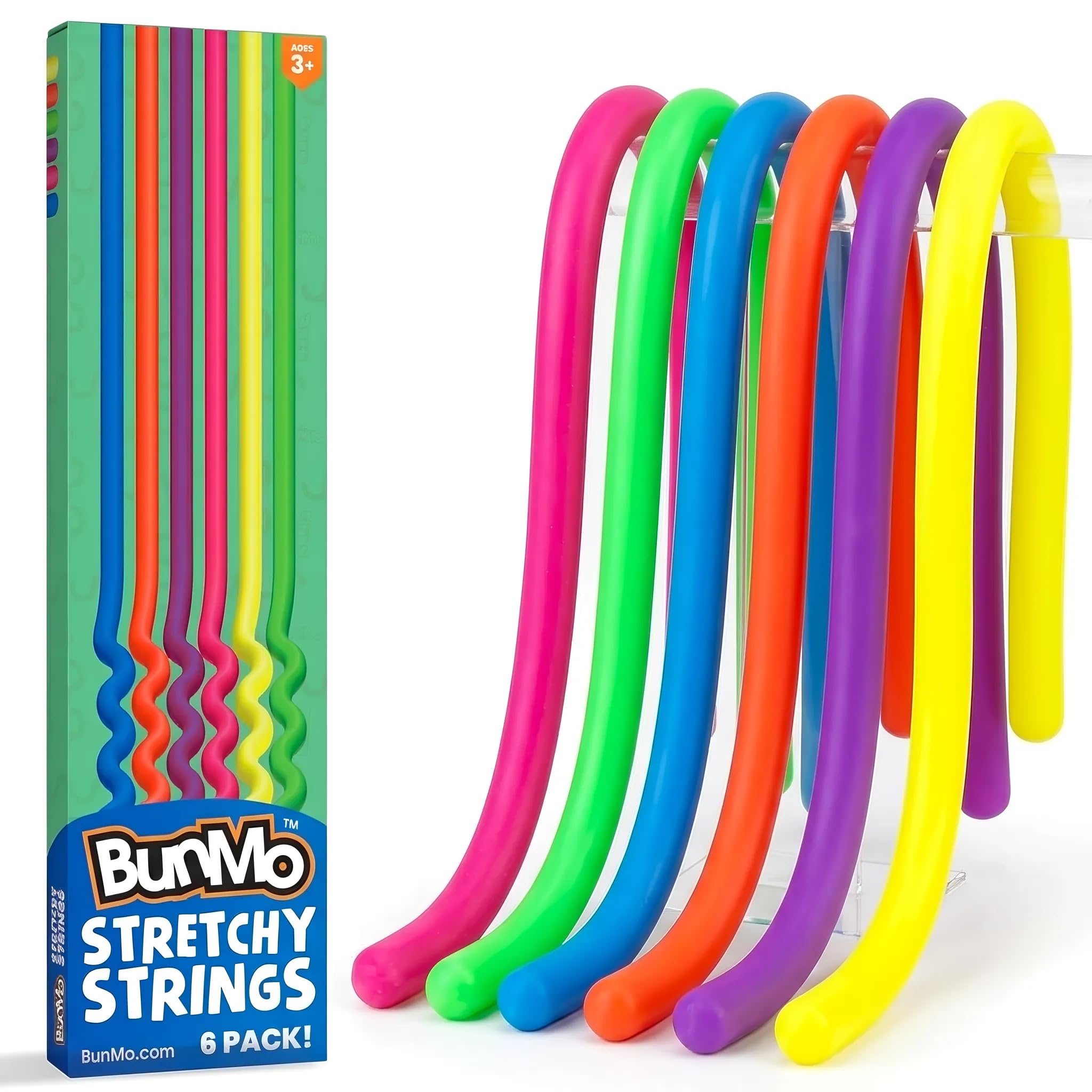 BUNMO Stretchy Strings 6-Pack: Sensory Fidget Toy for Kids 3+ – Latex-Free, Non-Mouthable