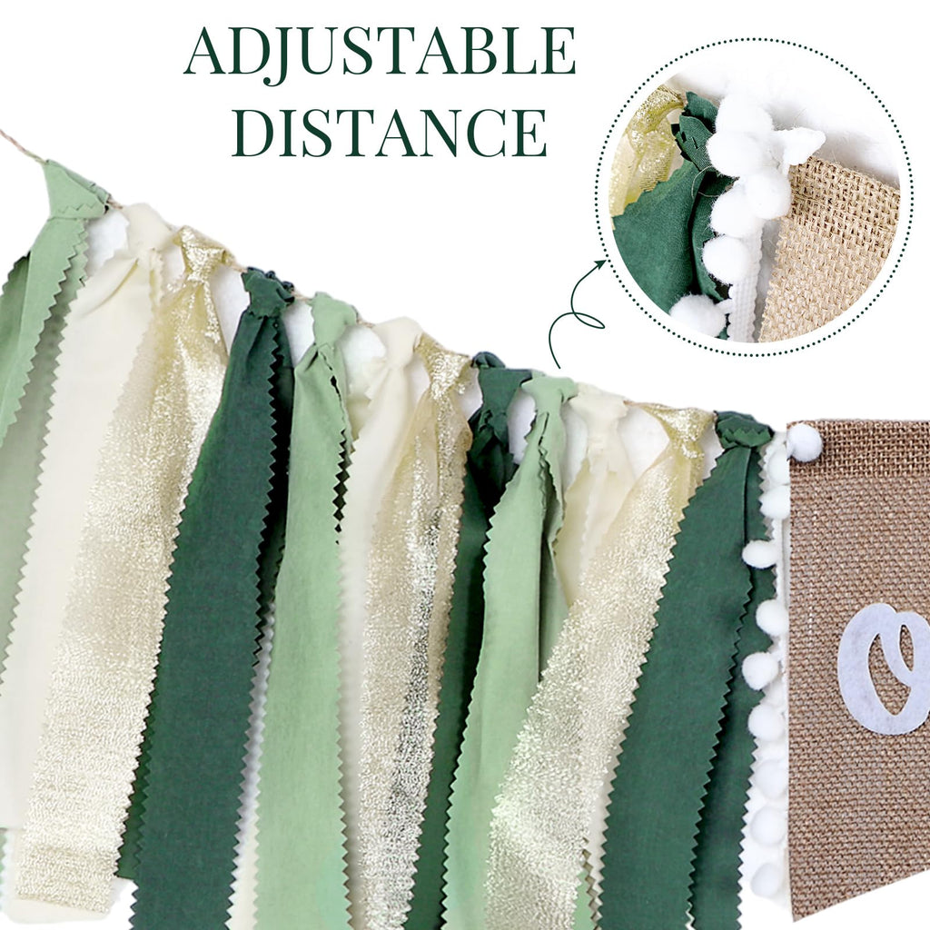 Buryeah 1st Birthday Highchair Banner – 80 inch Burlap Jungle Theme in Green Tan