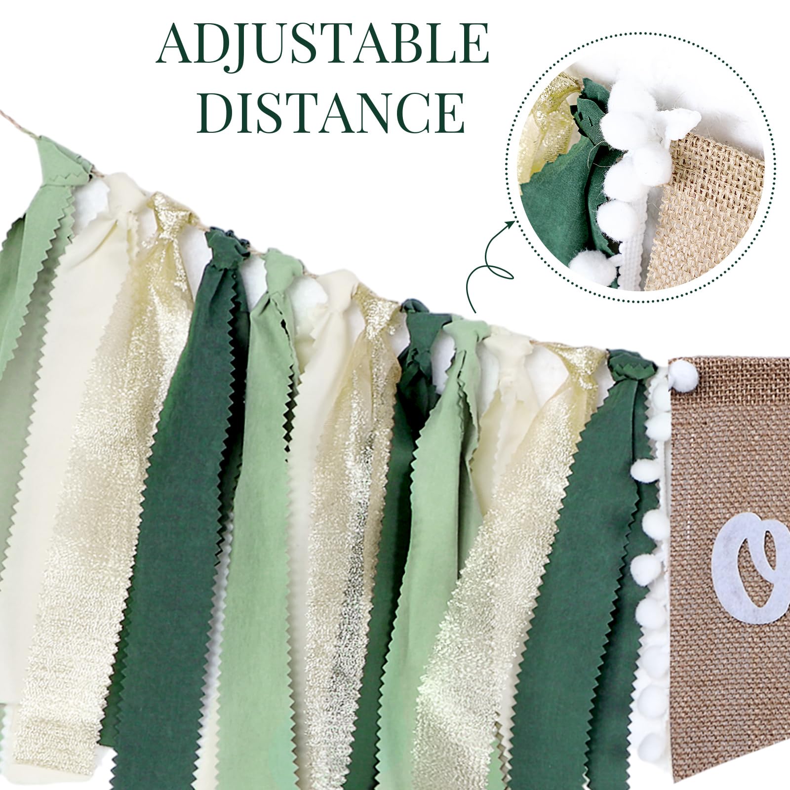 Buryeah 1st Birthday Highchair Banner – 80 inch Burlap Jungle Theme in Green Tan