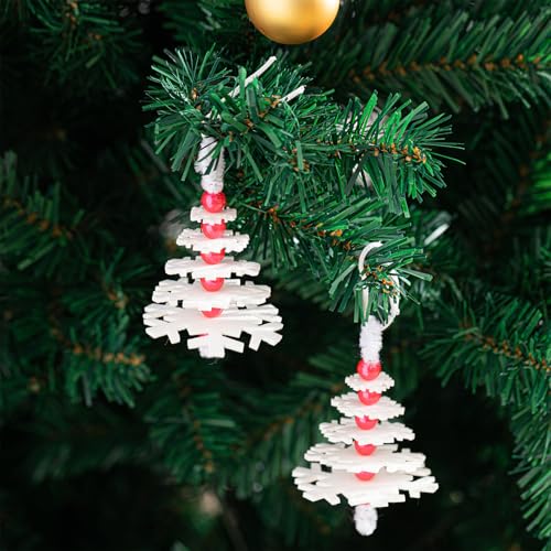 Buryeah 50 Sets Felt Snowflake Ornament Craft Kit – DIY Christmas Decorations with Beads, Stems & Ribbons