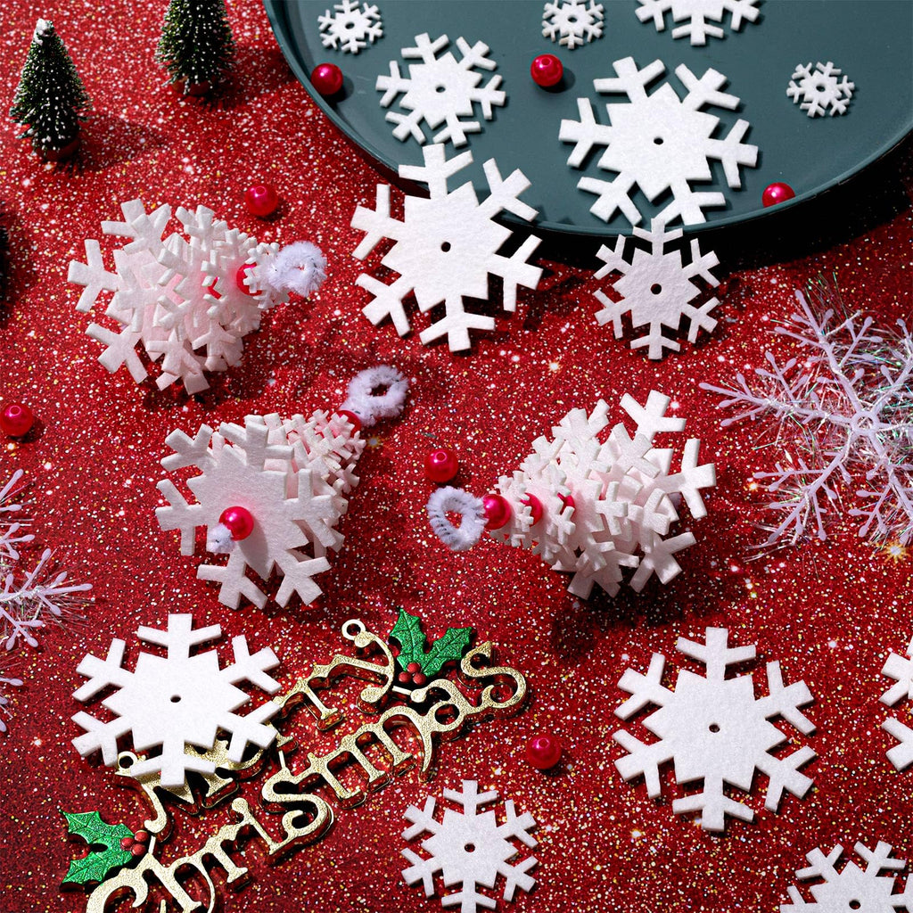 Buryeah 50 Sets Felt Snowflake Ornament Craft Kit – DIY Christmas Decorations with Beads, Stems & Ribbons