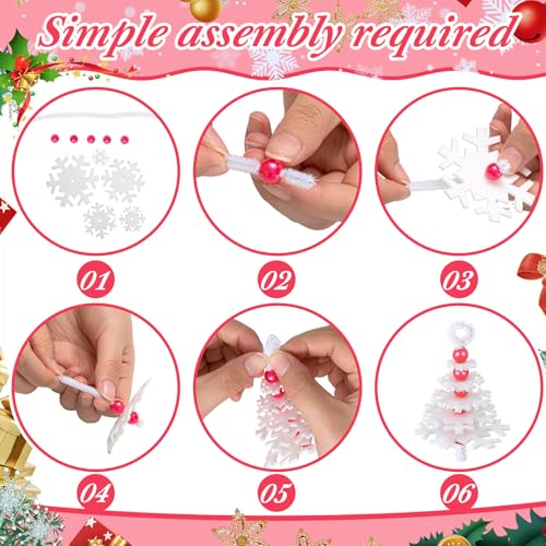 Buryeah 50 Sets Felt Snowflake Ornament Craft Kit – DIY Christmas Decorations with Beads, Stems & Ribbons