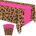 Buryeah Leopard Print Tablecloths 3 Pack: 54x108 Inch Disposable Plastic Table Cover for Party Decor - Hot Pink