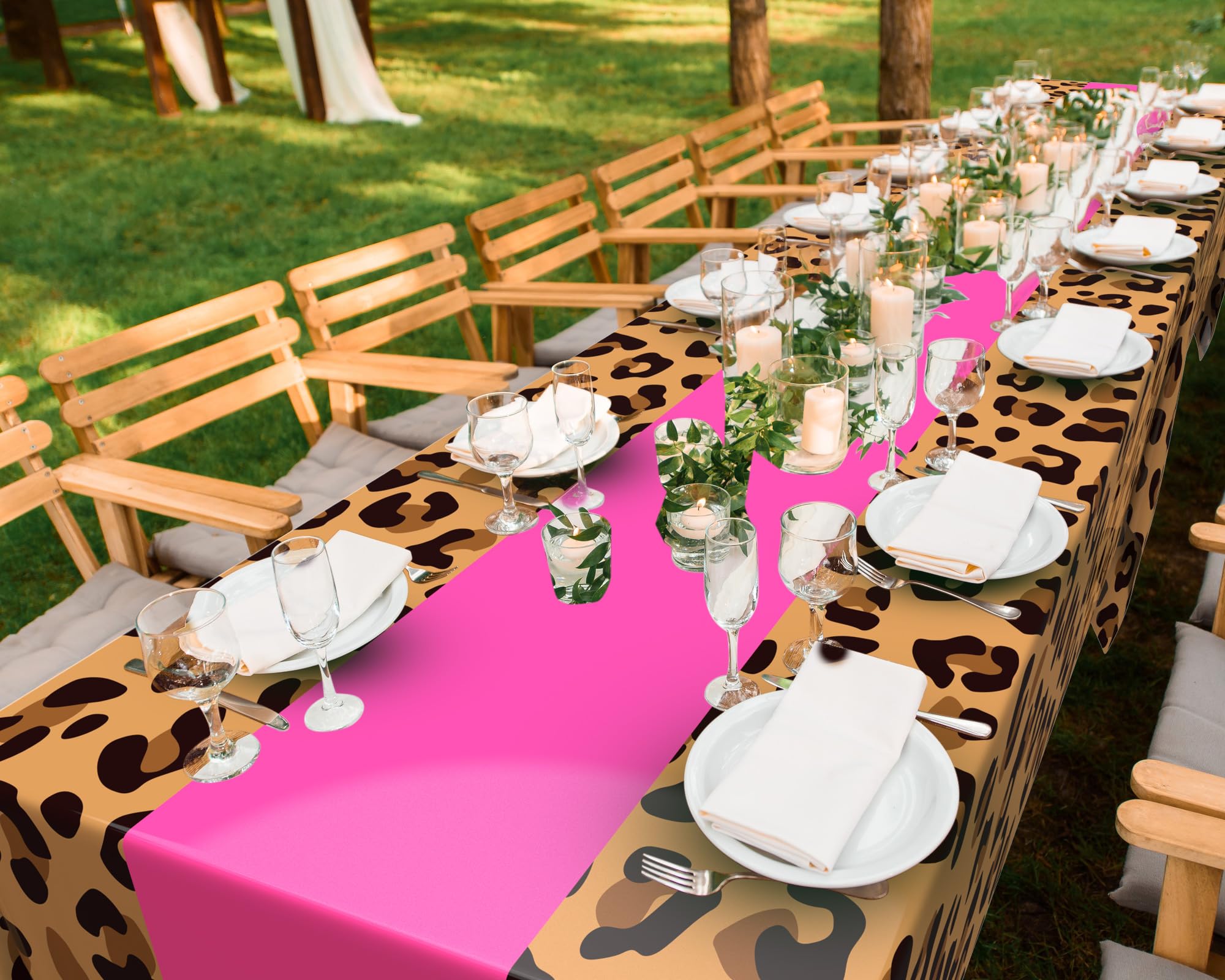 Buryeah Leopard Print Tablecloths 3 Pack: 54x108 Inch Disposable Plastic Table Cover for Party Decor - Hot Pink