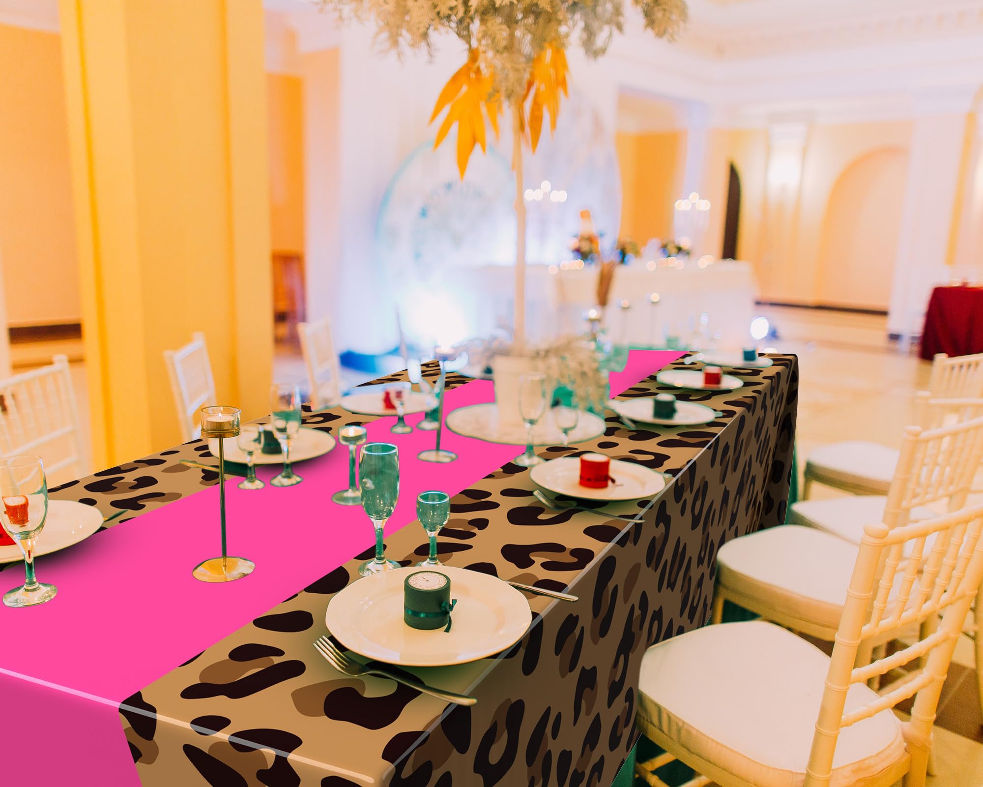Buryeah Leopard Print Tablecloths 3 Pack: 54x108 Inch Disposable Plastic Table Cover for Party Decor - Hot Pink
