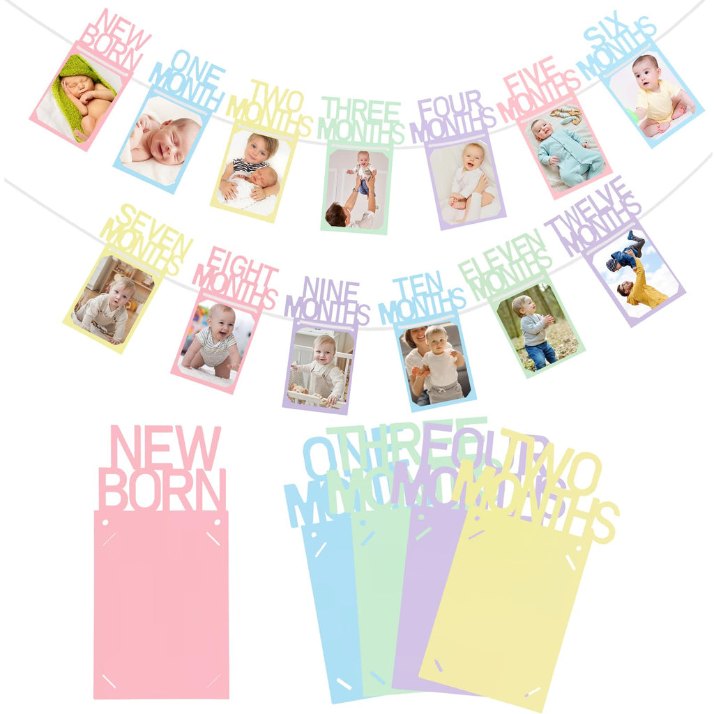 Buryeah Pastel 1st Birthday Photo Banner: Monthly Milestone Cards Newborn to 12 Months