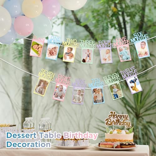 Buryeah Pastel 1st Birthday Photo Banner: Monthly Milestone Cards Newborn to 12 Months