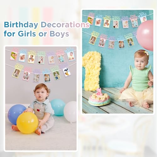 Buryeah Pastel 1st Birthday Photo Banner: Monthly Milestone Cards Newborn to 12 Months