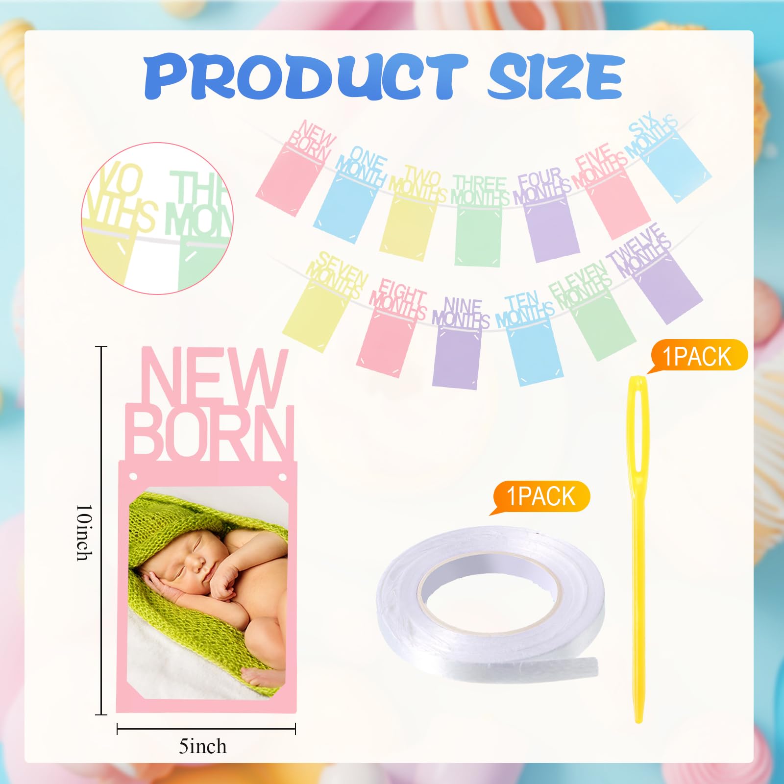 Buryeah Pastel 1st Birthday Photo Banner: Monthly Milestone Cards Newborn to 12 Months