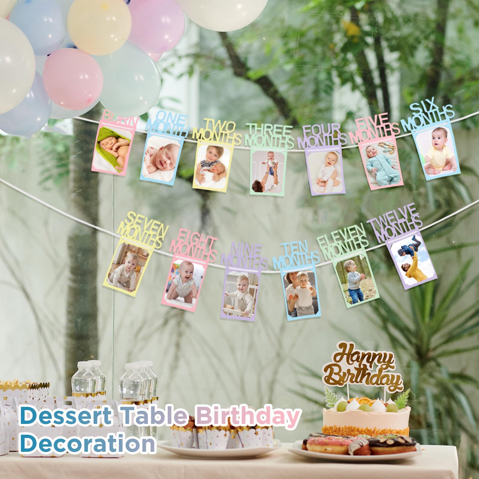 Buryeah Pastel 1st Birthday Photo Banner: Monthly Milestone Cards Newborn to 12 Months