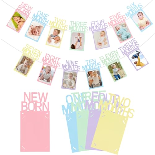 Buryeah Pastel 1st Birthday Photo Banner: Monthly Milestone Cards Newborn to 12 Months