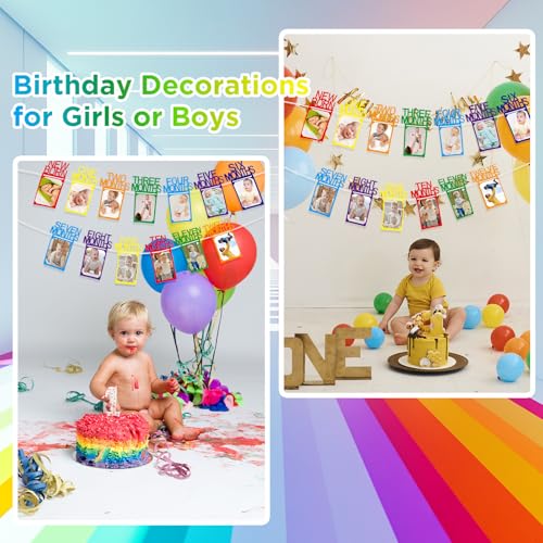 Buryeah Rainbow 1st Birthday Photo Banner for Baby Girls – Monthly Milestones from Newborn to 12 Months