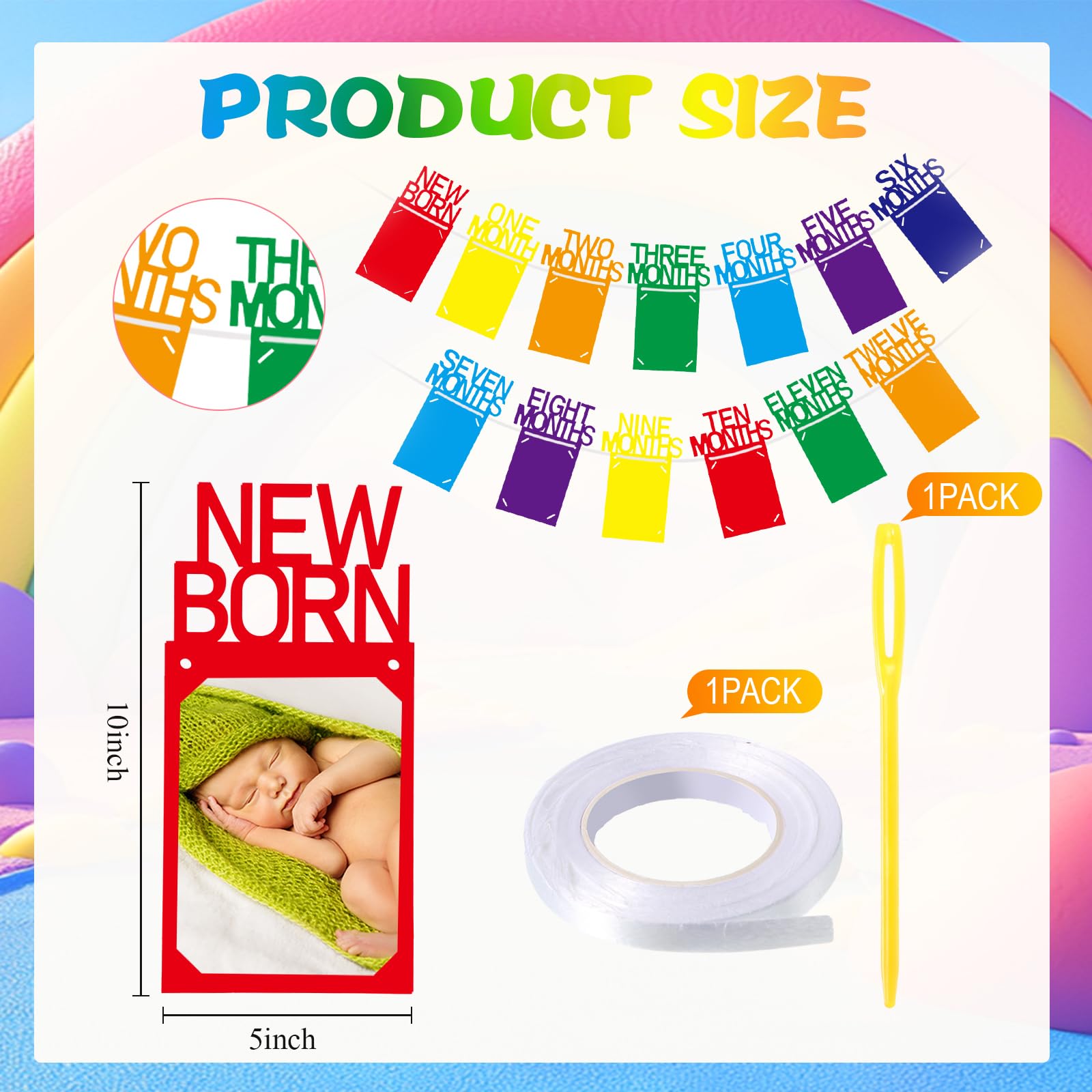 Buryeah Rainbow 1st Birthday Photo Banner for Baby Girls – Monthly Milestones from Newborn to 12 Months