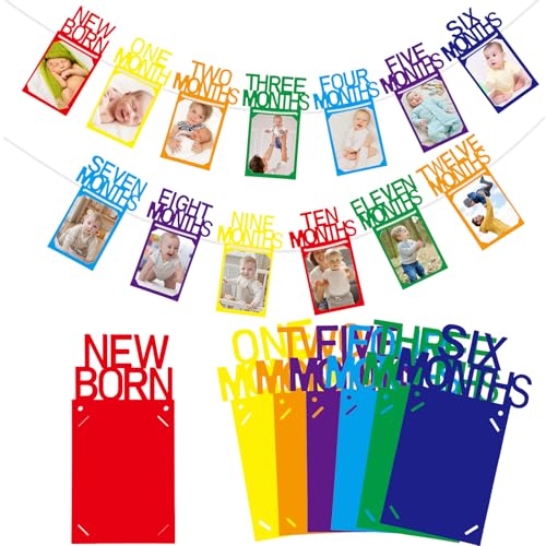 Buryeah Rainbow 1st Birthday Photo Banner for Baby Girls – Monthly Milestones from Newborn to 12 Months